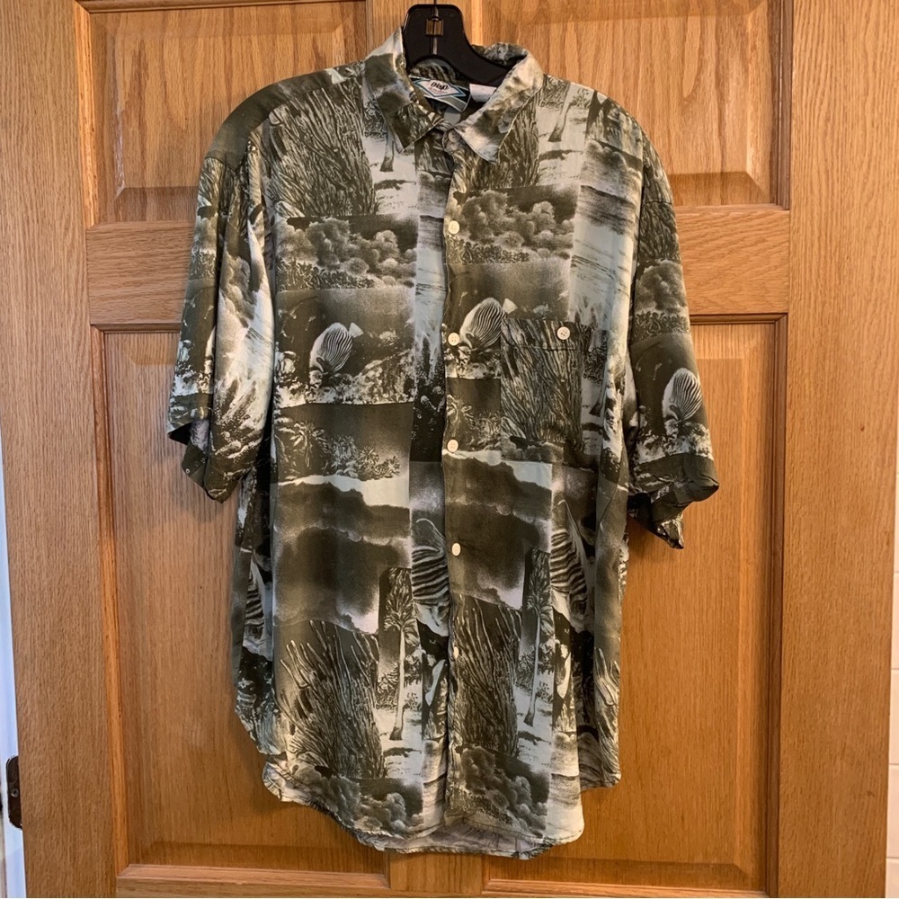 Vtg 90s Dino Di Milano Hawaiian Shirt Size Coral Aquarium Salt Water Fish Mens M